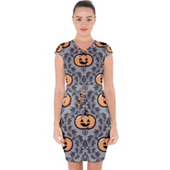 Pumpkin Pattern Capsleeve Drawstring Dress 