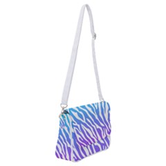 White Tiger Purple & Blue Animal Fur Print Stripes Shoulder Bag With Back Zipper