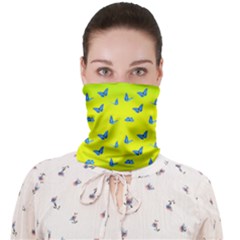 Blue Butterflies At Yellow And Green, Two Color Tone Gradient Face Covering Bandana (adult)