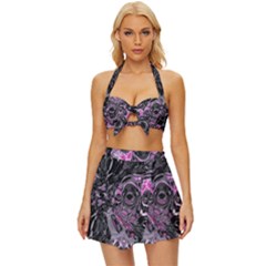 Punk Cyclone Vintage Style Bikini Top And Skirt Set 