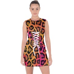 Leopard Print Lace Up Front Bodycon Dress