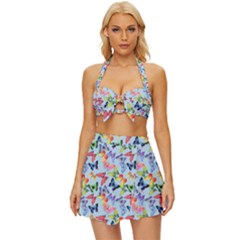 Beautiful Bright Butterflies Are Flying Vintage Style Bikini Top And Skirt Set 