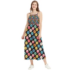 Multicolored Donuts On A Black Background Boho Sleeveless Summer Dress