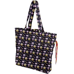 Shiny Pumpkins On Black Background Drawstring Tote Bag by SychEva