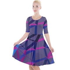 3d Lovely Geo Lines Quarter Sleeve A-line Dress by Uniqued