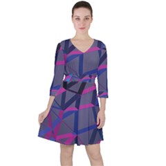 3d Lovely Geo Lines Quarter Sleeve Ruffle Waist Dress by Uniqued