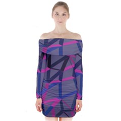 3d Lovely Geo Lines Long Sleeve Off Shoulder Dress by Uniqued