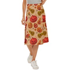 Pumpkin Muzzles Midi Panel Skirt by SychEva