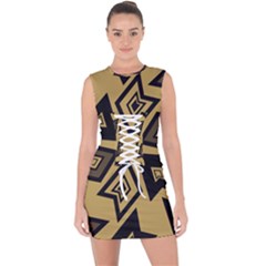 Abstract Pattern Geometric Backgrounds   Lace Up Front Bodycon Dress