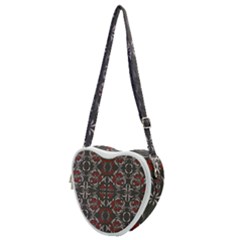 Floral Folk Damask Pattern Fantasy Flowers Floral Geometric Fantasy Heart Shoulder Bag by Eskimos