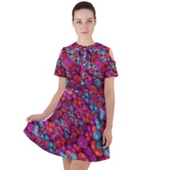 Colorful Spheres Motif Print Design Pattern Short Sleeve Shoulder Cut Out Dress 