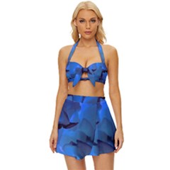 Peony In Blue Vintage Style Bikini Top And Skirt Set 