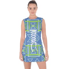 Abstract Pattern Geometric Backgrounds   Lace Up Front Bodycon Dress