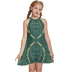 Floral Folk Damask Pattern Fantasy Flowers  Kids  Halter Collar Waist Tie Chiffon Dress