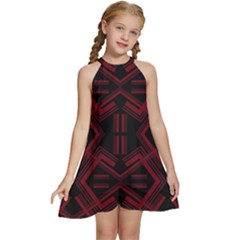 Abstract Pattern Geometric Backgrounds   Kids  Halter Collar Waist Tie Chiffon Dress