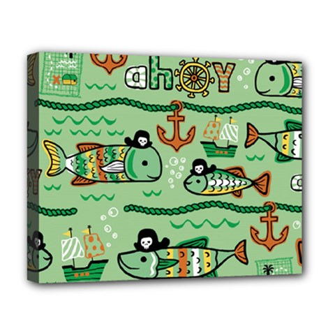 Seamless Pattern Fishes Pirates Cartoon Deluxe Canvas 20  X 16  (stretched) by Jancukart