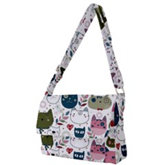 Pattern With Cute Cat Heads Full Print Messenger Bag (l)