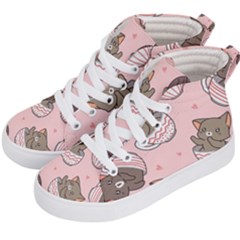 Seamless Pattern Adorable Cat Inside Cup Kids  Hi-top Skate Sneakers