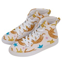 Cute Cats Seamless Pattern With Stars Funny Drawing Kittens Men s Hi-top Skate Sneakers