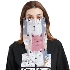 Cute Seamless Pattern With Cats Face Covering Bandana (triangle)