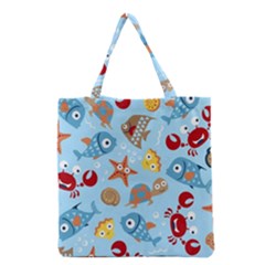 Seamless-pattern-funny-marine-animals-cartoon Grocery Tote Bag