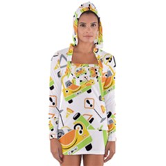 Seamless-pattern-vector-illustration-vehicles-cartoon Long Sleeve Hooded T-shirt