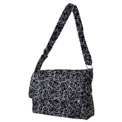 Dark Black And White Floral Pattern Full Print Messenger Bag (m)