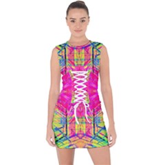 Kaleidoscopic Fun Lace Up Front Bodycon Dress