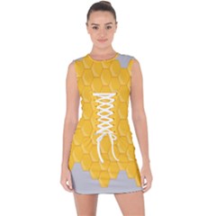 Hexagons Yellow Honeycomb Hive Bee Hive Pattern Lace Up Front Bodycon Dress