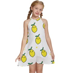 Pattern Lemon Texture Kids  Halter Collar Waist Tie Chiffon Dress