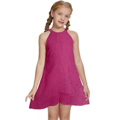 Pink Leather Leather Texture Skin Texture Kids  Halter Collar Waist Tie Chiffon Dress