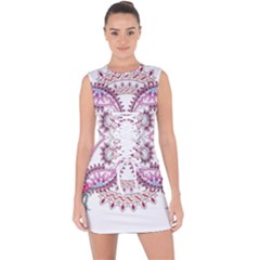 Pink Flower Cartoon Lace Up Front Bodycon Dress