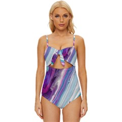 Color Acrylic Paint Art Knot Front One-piece Swimsuit