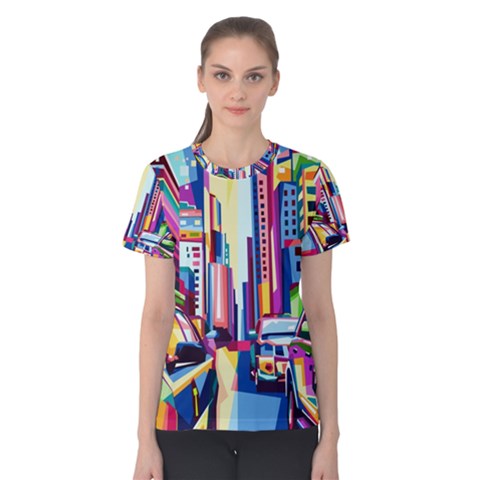 City-street-car-road-architecture Women s Cotton Tee by Jancukart
