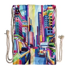 City-street-car-road-architecture Drawstring Bag (large)