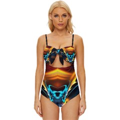 Duck-crazy-duck-abstract Knot Front One-piece Swimsuit