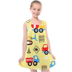 Seamless Pattern Vector Industrial Vehicle Cartoon Kids  Cross Back Dress by Jancukart
