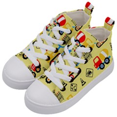 Seamless Pattern Vector Industrial Vehicle Cartoon Kids  Mid-top Canvas Sneakers