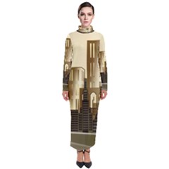 Architecture City House Turtleneck Maxi Dress