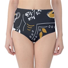 Leaves Coffee Digital Paper Cup Classic High-waist Bikini Bottoms by Wegoenart