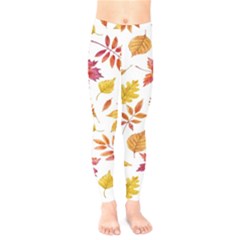 Watercolor-autumn-leaves-pattern-vector Kids  Leggings