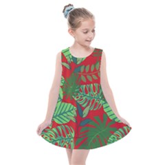 Leaves Pattern Red Green Nature Kids  Summer Dress