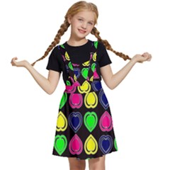 Black Blue Colorful Hearts Kids  Apron Dress