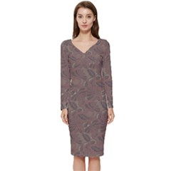 Batik-03 Long Sleeve V-neck Bodycon Dress 