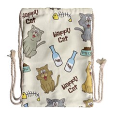 Happy-cats-pattern-background Drawstring Bag (large)