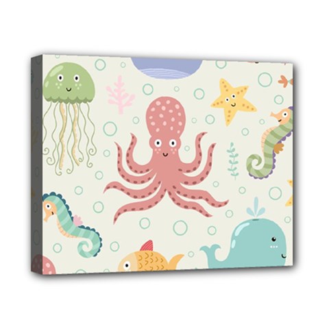 Underwater-seamless-pattern-light-background-funny Canvas 10  X 8  (stretched) by Jancukart