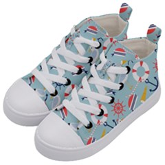 Nautical-marine-symbols-seamless-pattern Kids  Mid-top Canvas Sneakers