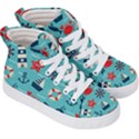 Seamless-pattern-nautical-icons-cartoon-style Kids  Hi-Top Skate Sneakers View3