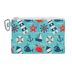 Seamless-pattern-nautical-icons-cartoon-style Canvas Cosmetic Bag (large)