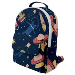 Seamless Pattern With Funny Alien Cat Galaxy Flap Pocket Backpack (small) by Wegoenart